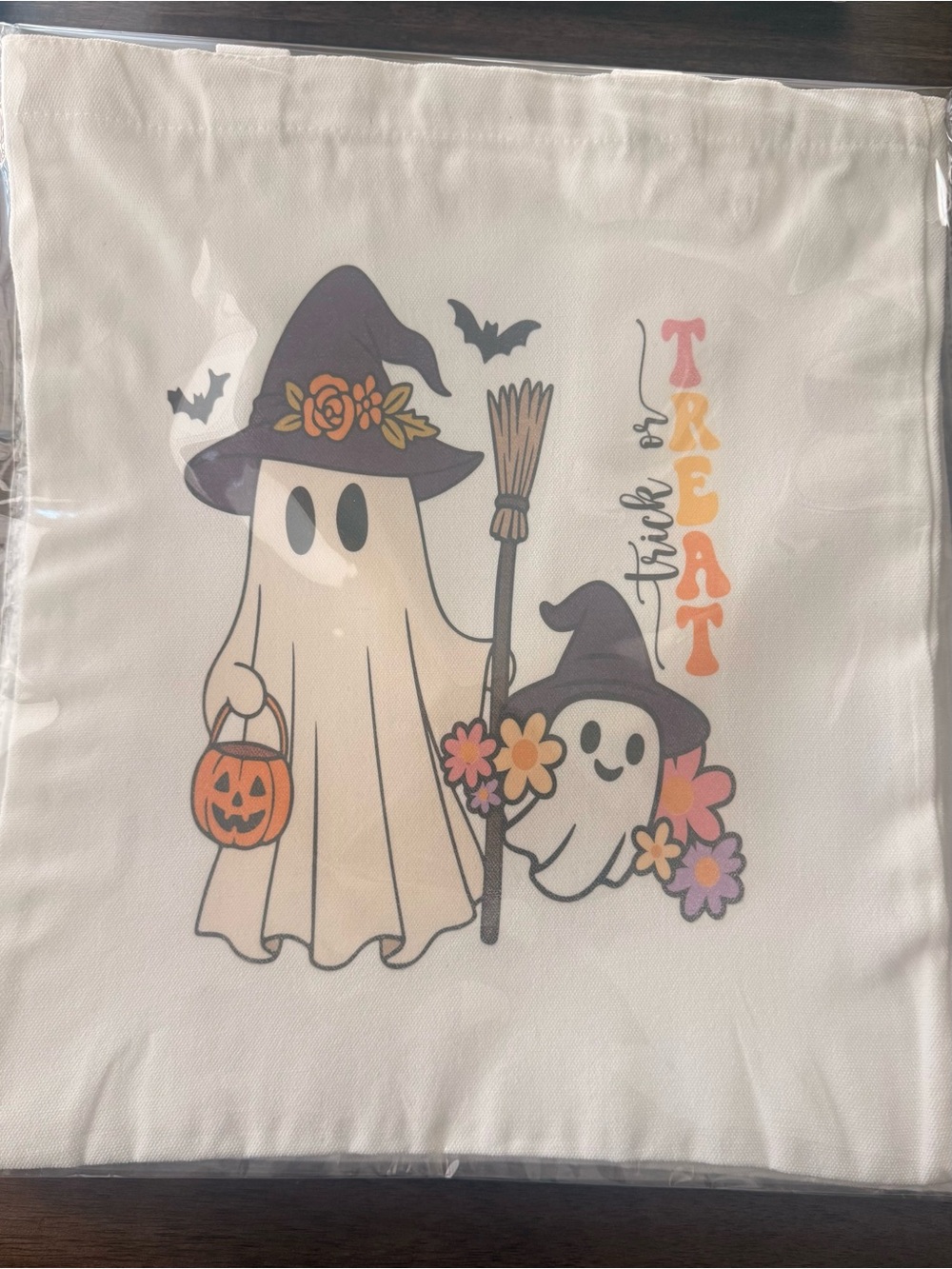Kids Halloween Ghost Costume Tote - Cream Trick or Treat Bag